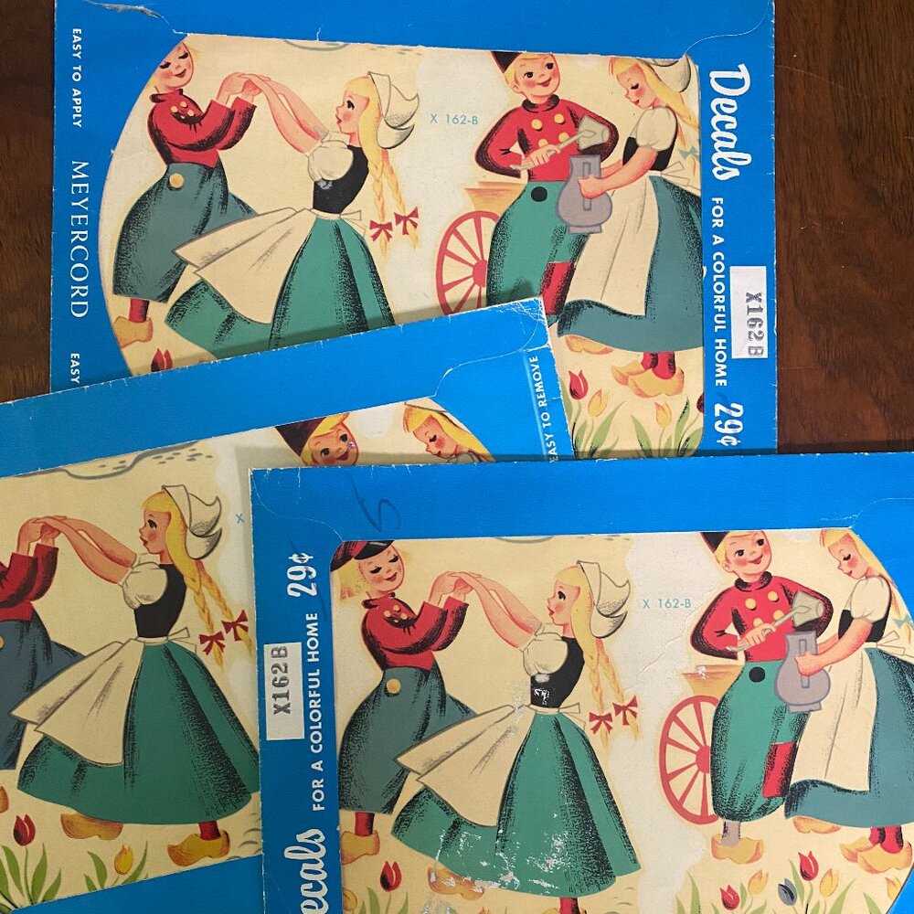 Vintage Decals Dutch Boy & Girl dancing w/ tulips Meyercord X162B lot of 3 1950s